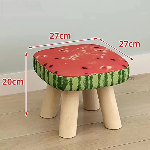 JZSMY 2Pcs Solid Wood Stool Home Square Low Stool Cute Children's Sofa Stool Chair Fashion Cartoon Creative Small Stool for Kids and Adult, Changing Stool Solid Wood Coffee Table Stool (Watermelon)