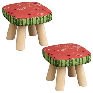 jzsmy 2pcs solid wood stool home square low stool cute children's sofa stool chair fashion cartoon creative small stool for kids and adult, changing stool solid wood coffee table stool (watermelon)