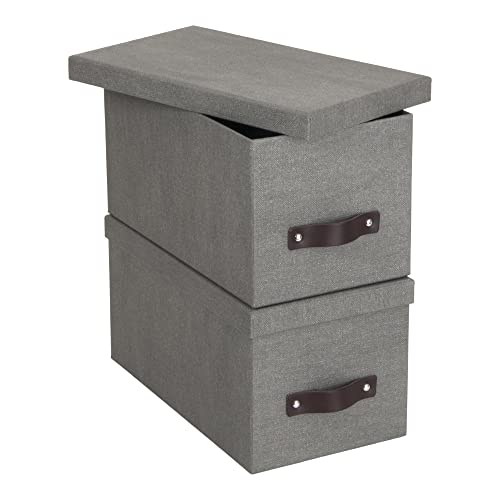 Bigso Box of Sweden Silvia Organizational Photo Storage Box with Leather Handle for Shelves and Stacks Easily | Durable and Decorative Storage Boxes with Lids | 5.9" x 6.5" x 11.6" | 2 Pack | Gray