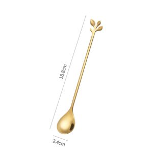 10 Pieces Stainless Steel Leaf Teaspoons Coffee Teaspoon 7.4 Inch Set Stainless Steel Long Handle Spoon Stir Bar Spoon Stirring Spoon Ice Cream Spoon Gold