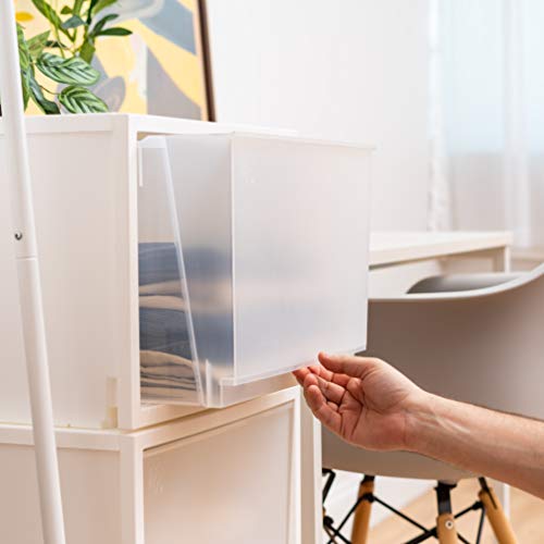 IRIS USA 42 Qt. Plastic Drawer Storage Organizer Stacking Drawers, 4-Pack, Stackable Unit with Sliding Drawer for Clothes Bedroom Kitchen Under Sink Pantry Craft Room Bathroom Dorm Office, White