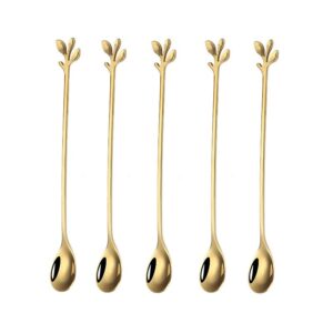 10 pieces stainless steel leaf teaspoons coffee teaspoon 7.4 inch set stainless steel long handle spoon stir bar spoon stirring spoon ice cream spoon gold