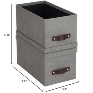 Bigso Box of Sweden Silvia Organizational Photo Storage Box with Leather Handle for Shelves and Stacks Easily | Durable and Decorative Storage Boxes with Lids | 5.9" x 6.5" x 11.6" | 2 Pack | Gray