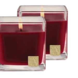 Aromatique The Smell of Christmas Glass Cube 12 oz Scented Jar Candle with Metal Medallion for Home Décor and Gift - 2 Pack