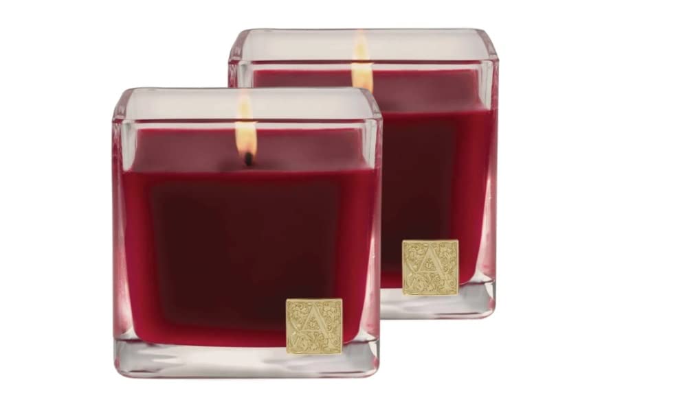 Aromatique The Smell of Christmas Glass Cube 12 oz Scented Jar Candle with Metal Medallion for Home Décor and Gift - 2 Pack