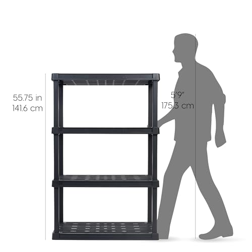 IRIS USA 4-Tier Heavy Duty Plastic Shelving Unit, 56" Tall - 100lbs per Shelf, Modular Garage Rack Storage Organizer for Home, Basement, Laundry & Utility Room, 18"D x 36"W x 56"H - Black