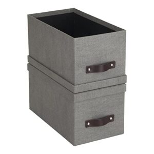 Bigso Box of Sweden Silvia Organizational Photo Storage Box with Leather Handle for Shelves and Stacks Easily | Durable and Decorative Storage Boxes with Lids | 5.9" x 6.5" x 11.6" | 2 Pack | Gray