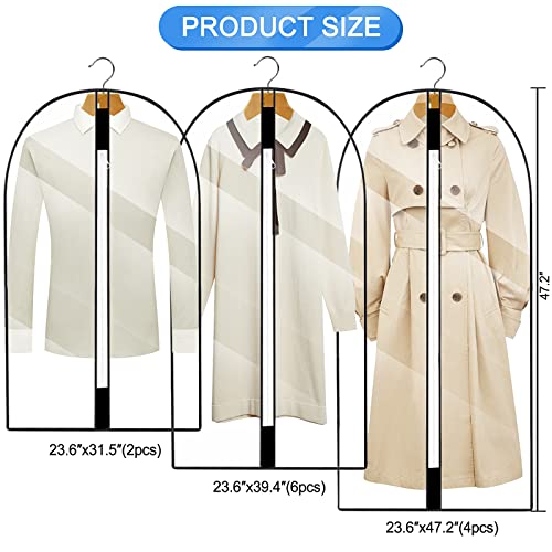 12 Pack See Through Breathable Clothes Covers with Zip, Water-proof Dust-proof Garment Covers Bags MothProof Dress Bag Covers Damp-proof Mens Suit Storage Bag for Wardrobe Storage and Travel