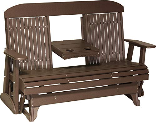 LuxCraft 5' Classic Poly Double Glider with Center Tray (Chestnut Brown)