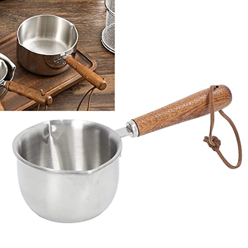 Fdit Dual Spout Warmer, Stainless Steel Mini Melting Pot with Wooden Handle, Multifunction Milk Pot Chocolate Melting Pan for Kitchen (200ML)