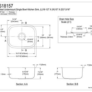 Kingston Brass GKUS18157 Gourmetier Stainless Steel Undermount Single Bowl Kitchen Sink, Brushed