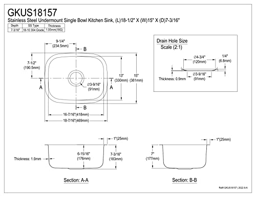 Kingston Brass GKUS18157 Gourmetier Stainless Steel Undermount Single Bowl Kitchen Sink, Brushed