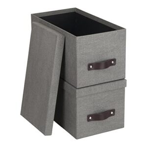 Bigso Box of Sweden Silvia Organizational Photo Storage Box with Leather Handle for Shelves and Stacks Easily | Durable and Decorative Storage Boxes with Lids | 5.9" x 6.5" x 11.6" | 2 Pack | Gray