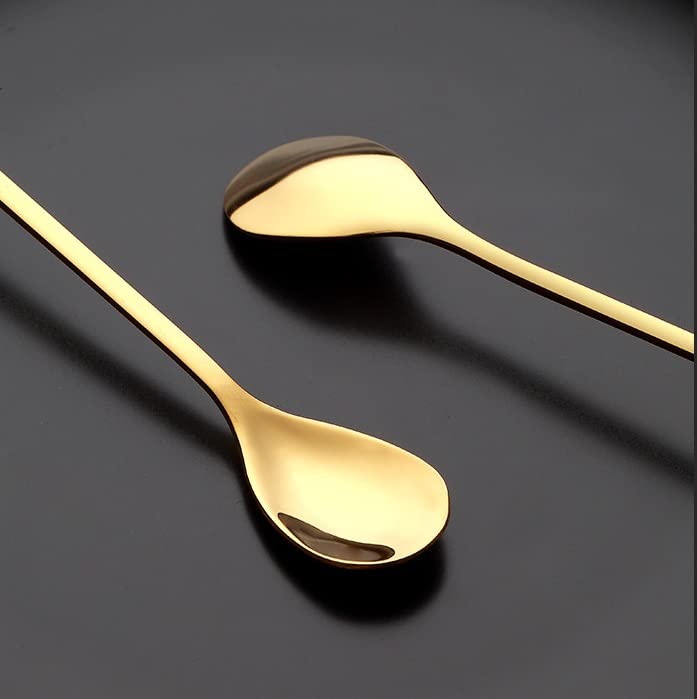 10 Pieces Stainless Steel Leaf Teaspoons Coffee Teaspoon 7.4 Inch Set Stainless Steel Long Handle Spoon Stir Bar Spoon Stirring Spoon Ice Cream Spoon Gold