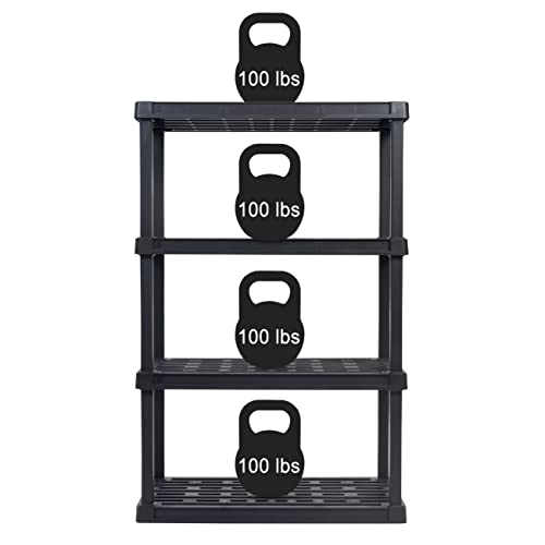 IRIS USA 4-Tier Heavy Duty Plastic Shelving Unit, 56" Tall - 100lbs per Shelf, Modular Garage Rack Storage Organizer for Home, Basement, Laundry & Utility Room, 18"D x 36"W x 56"H - Black