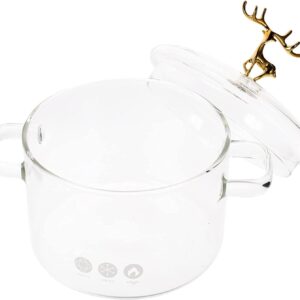 Glass Cooking Pot with Deer Cover - 1.4L/44oz Christmas Stovetop Cooking Pot with Lid Heat Resistant Glass Saucepan High Borosilicate Glass Cookware Stock Pot Simmer Pot Clear Soup Pot