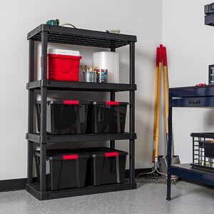 IRIS USA 4-Tier Heavy Duty Plastic Shelving Unit, 56" Tall - 100lbs per Shelf, Modular Garage Rack Storage Organizer for Home, Basement, Laundry & Utility Room, 18"D x 36"W x 56"H - Black