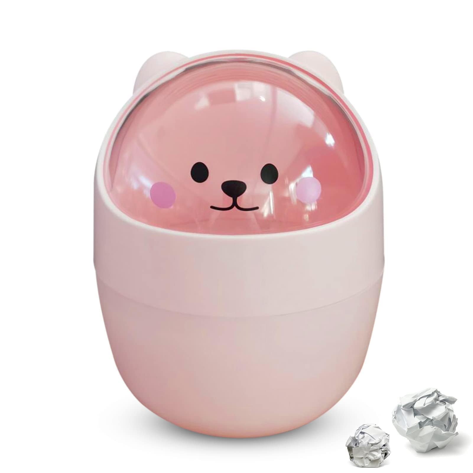 Cute Mini Desktop Trash Can, Cartoon Cat Animal Shape Waste Paper Bin with Swing Lid Mini Countertop Trash Can Small Garbage Can(Pink)