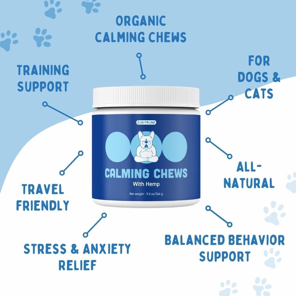 Zen Bites - Calming Chews for Pets - 120 Count - Organic Hemp Treats for Dogs & Cats - Stress Relief - Promotes Relaxation - Thunderstorms - Fireworks - Travel Friendly