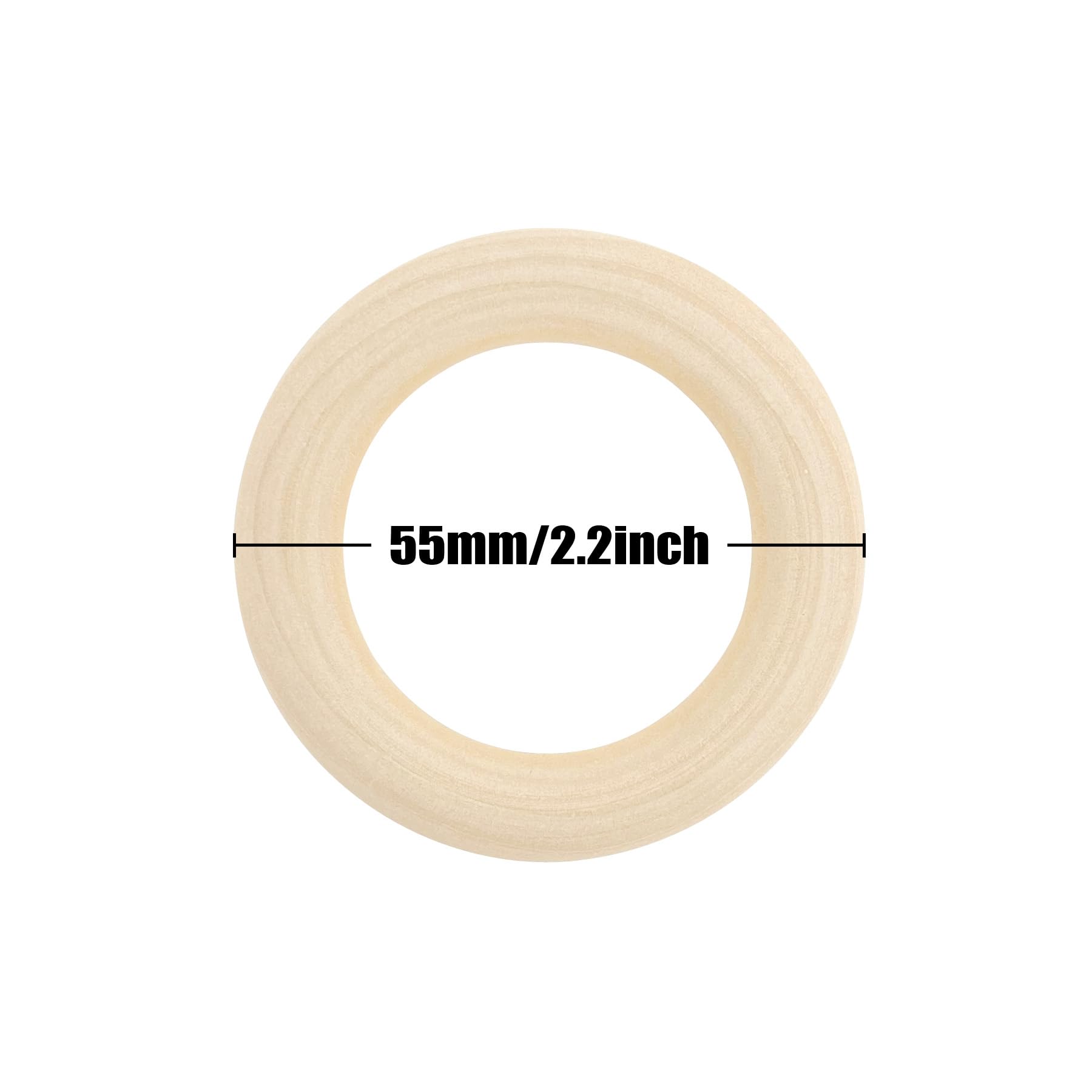 20PCS Natural Wood Rings for Crafts, Macrame Rings for DIY, Wooden Rings Without Paint, Pendant Connectors 55mm/2.2inch