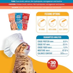 Beefeaters Cat Treats - Variety Pack Lickable Puree 48ct | Cat Food Salmon, Tuna, Chicken | Grain-Free, Taurine-Enriched | Training Treats - Interactive Feeding | Wet/Dry Food