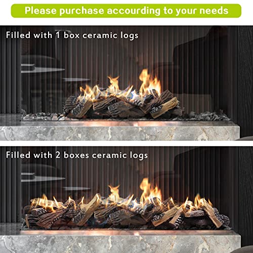 Large Gas Fireplace Logs, Set of 10 Ceramic Logs for Gas Fireplace, Artificial Realistic Firewood Logs, Indoor Outdoor Gas Logs for Fireplace Firepit, Ventless & Vent Free