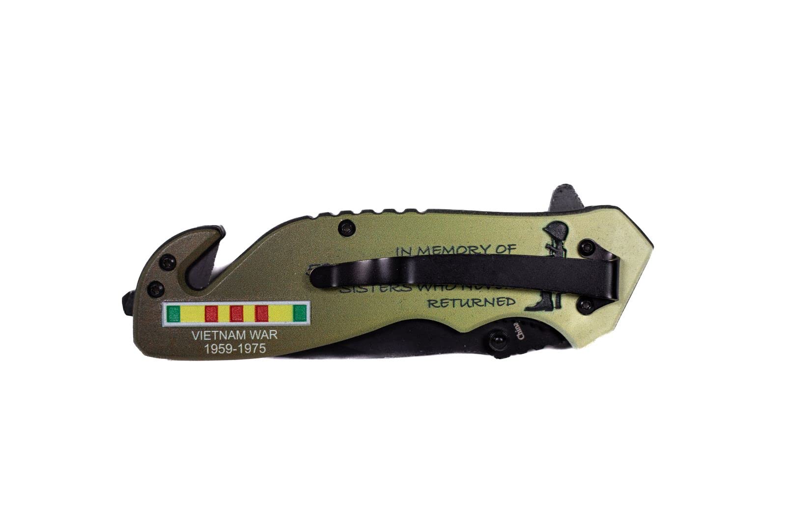 Folding Pocket Knife, 5 inch Stainless Steel Blade Pocket Knife with Vietnam War Veterans Flag| Vietnam War Memorial Collection In Memory of 58,479 brothers and sisters who never returned| with Pocketclip for Camping, Gifts for Father, Husband