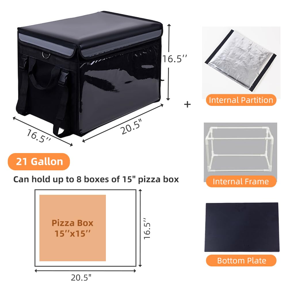 TooCust Insulated Bags For Food Delivery XXXL- 20.5" x 16.5" x 16.5", Commercial Insulated Food Delivery Bag w/Divider, Waterproof & Foldable Catering Bag Food Deliveries, 15 inch Pizza Delivery Bag