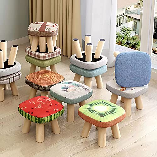 JZSMY 2Pcs Solid Wood Stool Home Square Low Stool Cute Children's Sofa Stool Chair Fashion Cartoon Creative Small Stool for Kids and Adult, Changing Stool Solid Wood Coffee Table Stool (Watermelon)