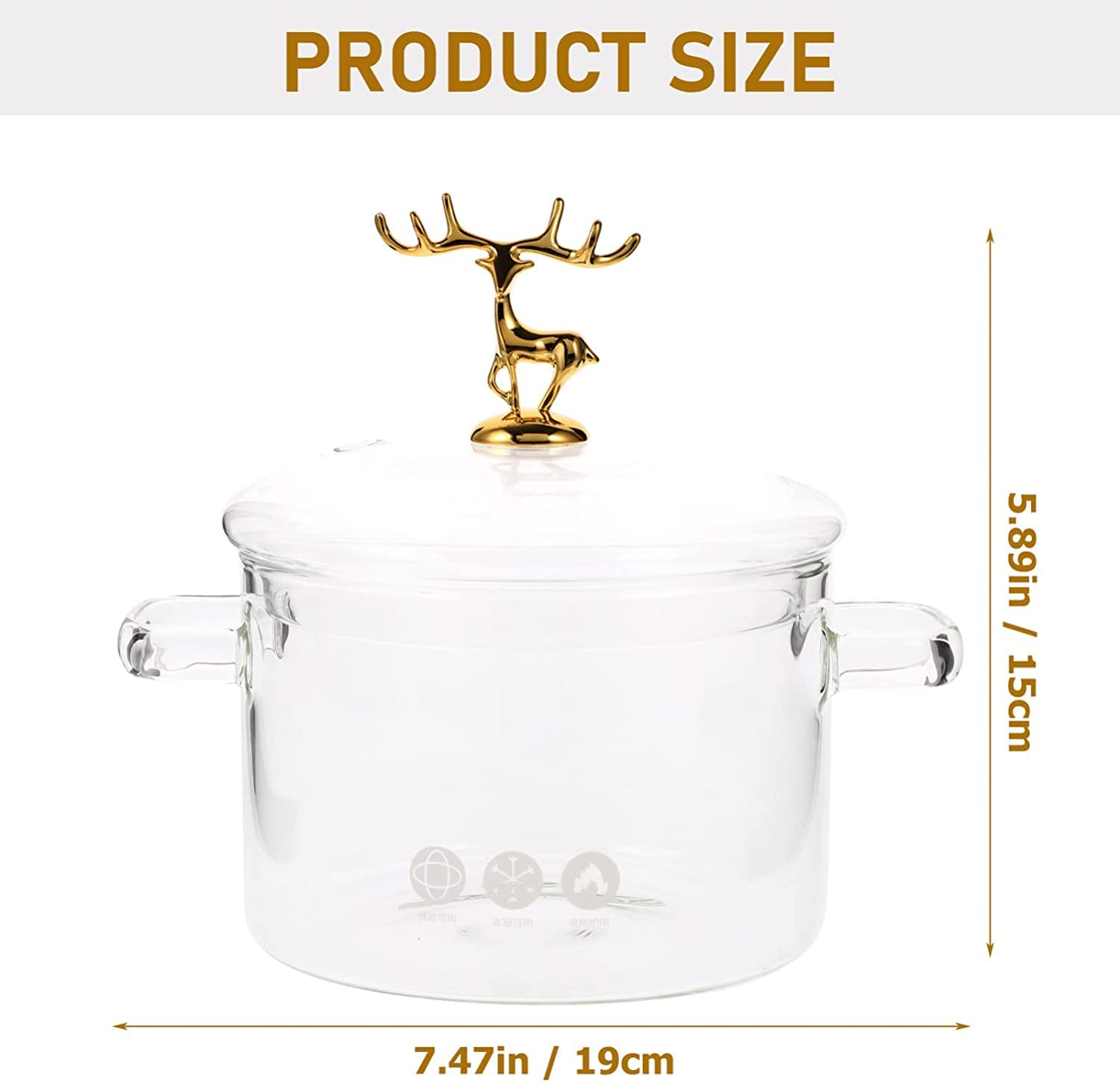 Glass Cooking Pot with Deer Cover - 1.4L/44oz Christmas Stovetop Cooking Pot with Lid Heat Resistant Glass Saucepan High Borosilicate Glass Cookware Stock Pot Simmer Pot Clear Soup Pot