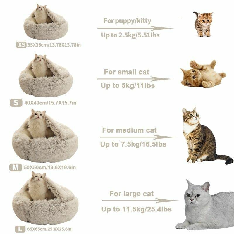 Geizire Small Dog Bed & Cat Bed, Round Donut Calming Cat Beds, Anti-Anxiety Cave Bed with Hooded Blanket for Warmth and Security - Machine Washable, Water/Dirt Resistant Base (Up 6 Pound)