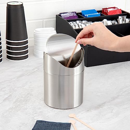 Restaurantware RW Clean 0.4 Gallon Countertop Garbage Can 1 Compact Mini Trash Bin - Swing Top Lid Avoids Rust & Stains Stainless Steel 201 Tabletop Garbage Can For Kitchens & More