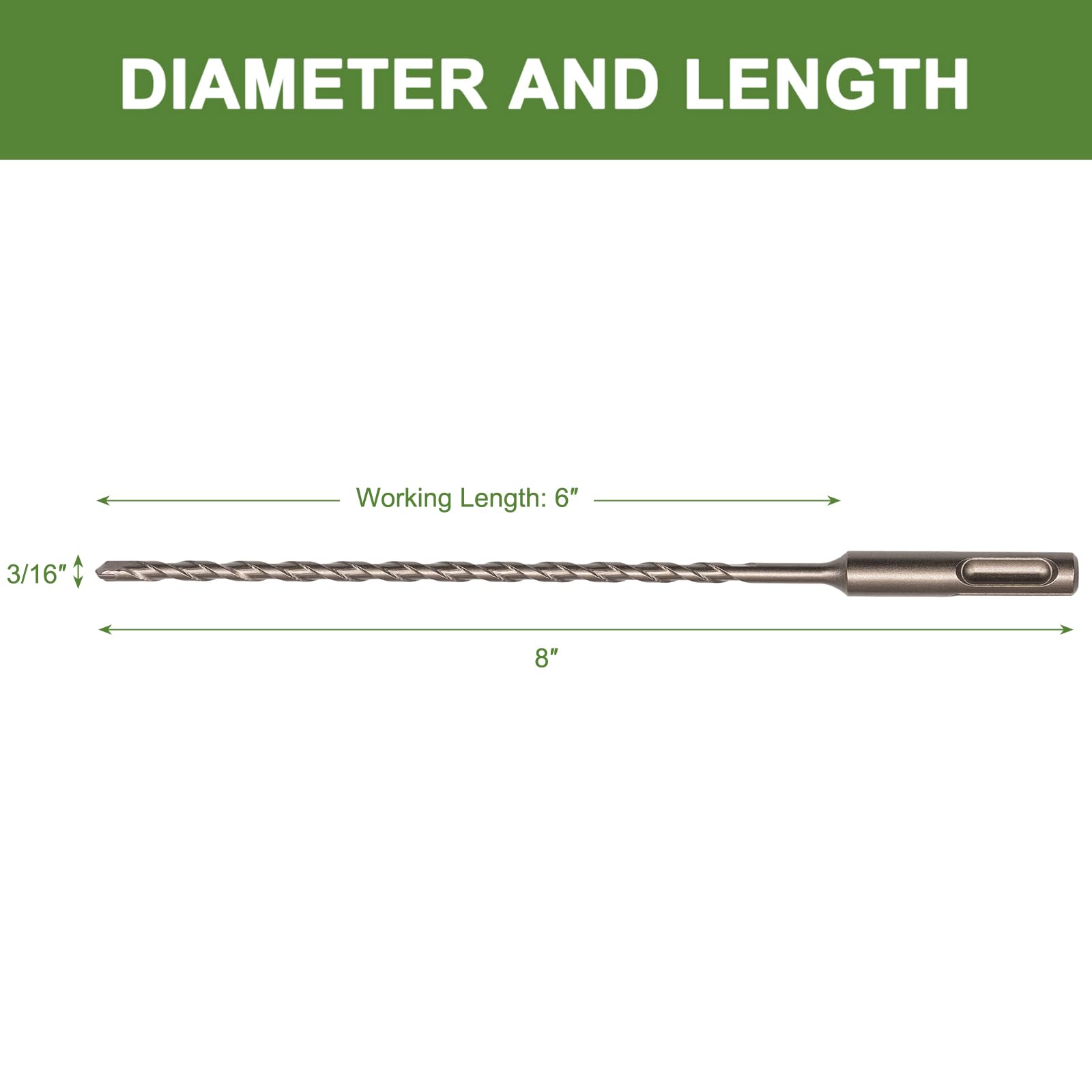 HLOFIZI 3/16" x 8" Concrete Drill Bit 3/16 in. SDS Plus Hammer Drill Bit, Masonry Drill Bits for Block Wall, Brick, Stone, 6 Pack