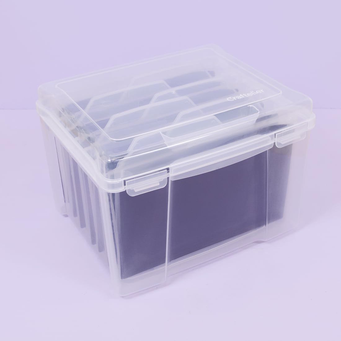 Craftelier - Die and Stamp Storage Box | Includes 6 Dividers, 7 Envelopes and 7 Magnetic Sheets | Size Approx. 26.67 x 22.86 x 19.05 cm (10.5" x 9" x 7.5") - Transparent Colour