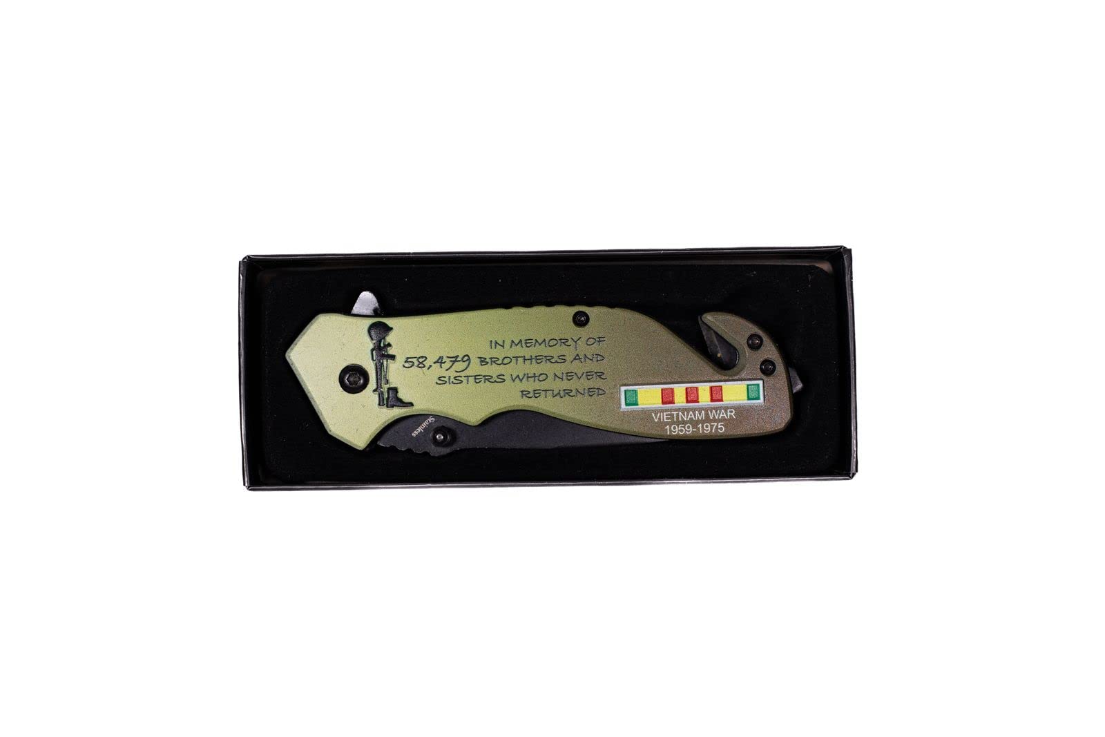 Folding Pocket Knife, 5 inch Stainless Steel Blade Pocket Knife with Vietnam War Veterans Flag| Vietnam War Memorial Collection In Memory of 58,479 brothers and sisters who never returned| with Pocketclip for Camping, Gifts for Father, Husband