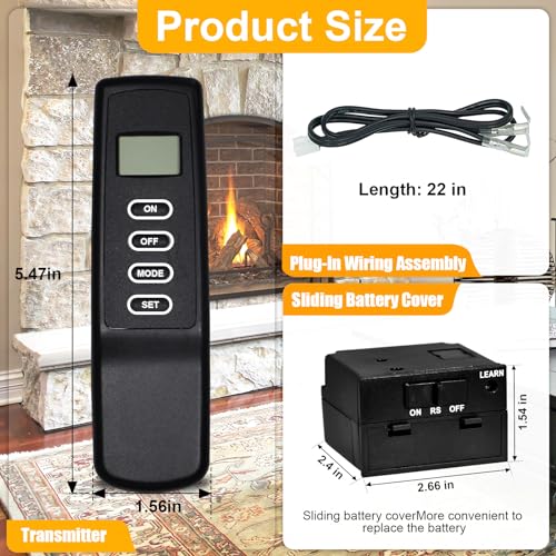 DEEKOOLGas Fireplace Remote Control Kit for Millivolt Gas Valve Fireplaces and Stoves, LCD Fireplace Remote with Thermostatic & On/Off Controls & Receiver, Compatible with Skytech, Without Batteries