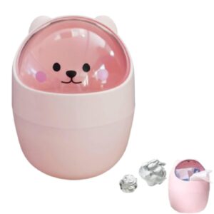 cute mini desktop trash can, cartoon cat animal shape waste paper bin with swing lid mini countertop trash can small garbage can(pink)