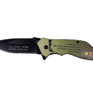 Folding Pocket Knife, 5 inch Stainless Steel Blade Pocket Knife with Vietnam War Veterans Flag| Vietnam War Memorial Collection In Memory of 58,479 brothers and sisters who never returned| with Pocketclip for Camping, Gifts for Father, Husband