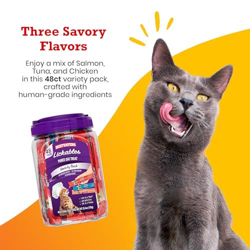 Beefeaters Cat Treats - Variety Pack Lickable Puree 48ct | Cat Food Salmon, Tuna, Chicken | Grain-Free, Taurine-Enriched | Training Treats - Interactive Feeding | Wet/Dry Food