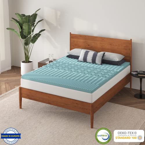 NapQueen 3 Inch 5-Zone Gel Memory Foam Mattress Topper, CertiPUR-US Certified, Twin, Blue