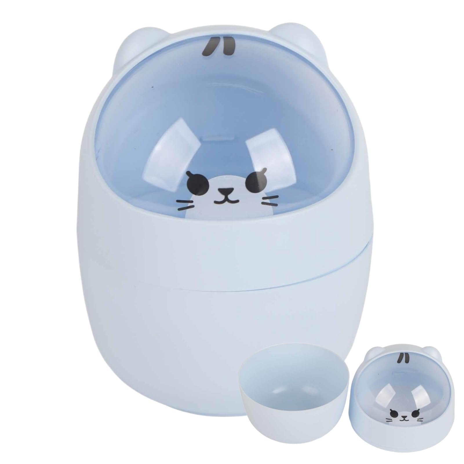 Cute Mini Desktop Trash Can, Cartoon Cat Animal Shape Waste Paper Bin with Swing Lid Mini Countertop Trash Can Small Garbage Can(Blue)