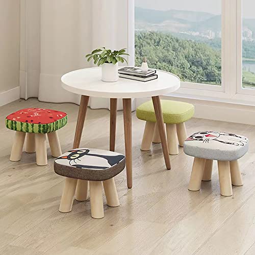 JZSMY 2Pcs Solid Wood Stool Home Square Low Stool Cute Children's Sofa Stool Chair Fashion Cartoon Creative Small Stool for Kids and Adult, Changing Stool Solid Wood Coffee Table Stool (Watermelon)