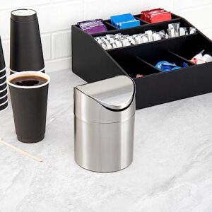 Restaurantware RW Clean 0.4 Gallon Countertop Garbage Can 1 Compact Mini Trash Bin - Swing Top Lid Avoids Rust & Stains Stainless Steel 201 Tabletop Garbage Can For Kitchens & More