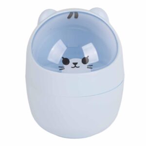 Cute Mini Desktop Trash Can, Cartoon Cat Animal Shape Waste Paper Bin with Swing Lid Mini Countertop Trash Can Small Garbage Can(Blue)