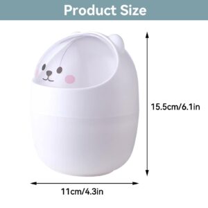 Cute Mini Desktop Trash Can, Cartoon Cat Animal Shape Waste Paper Bin with Swing Lid Mini Countertop Trash Can Small Garbage Can(White)