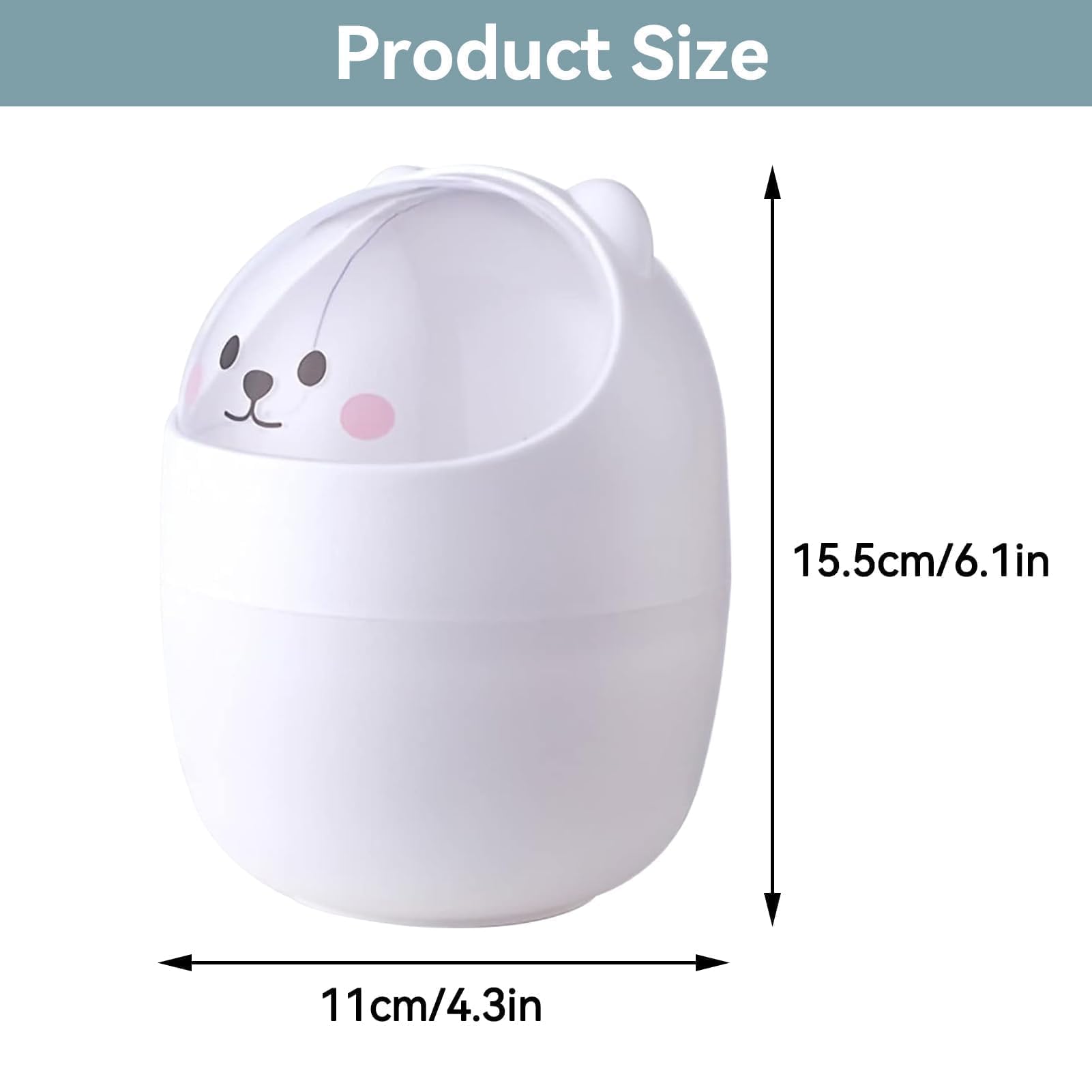 Cute Mini Desktop Trash Can, Cartoon Cat Animal Shape Waste Paper Bin with Swing Lid Mini Countertop Trash Can Small Garbage Can(White)