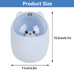 Cute Mini Desktop Trash Can, Cartoon Cat Animal Shape Waste Paper Bin with Swing Lid Mini Countertop Trash Can Small Garbage Can(Blue)