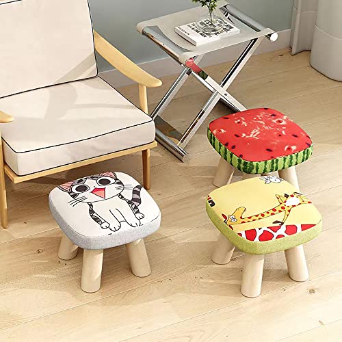 JZSMY 2Pcs Solid Wood Stool Home Square Low Stool Cute Children's Sofa Stool Chair Fashion Cartoon Creative Small Stool for Kids and Adult, Changing Stool Solid Wood Coffee Table Stool (Watermelon)