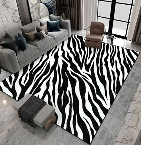 Black White Zebra Striped Large Area Rugs, Modern Art Runner Rugs, Non-Slip Floor Throw Mat, Rectangle Carpet for Living Room, Bedroom, Hallway Front Entrance, Kitchen, Dining, 3' x 5'