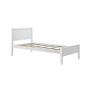 Max & Lily Twin Bed, Solid Wood Twin Bed Frame with Panel Headboard, Kids Twin Bed with Wood Slat Support, No Box Spring Needed, White